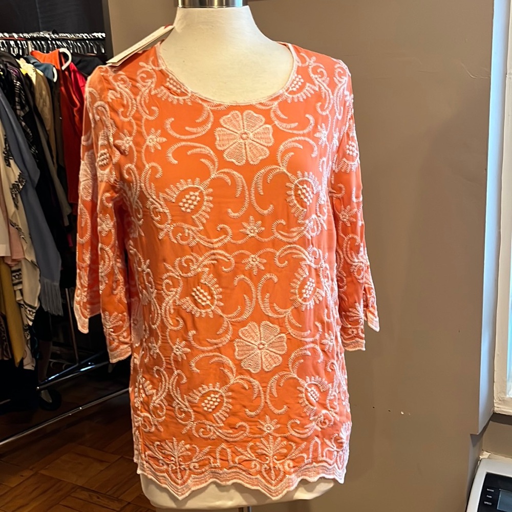 NWT Orange embroidered  light weight top.